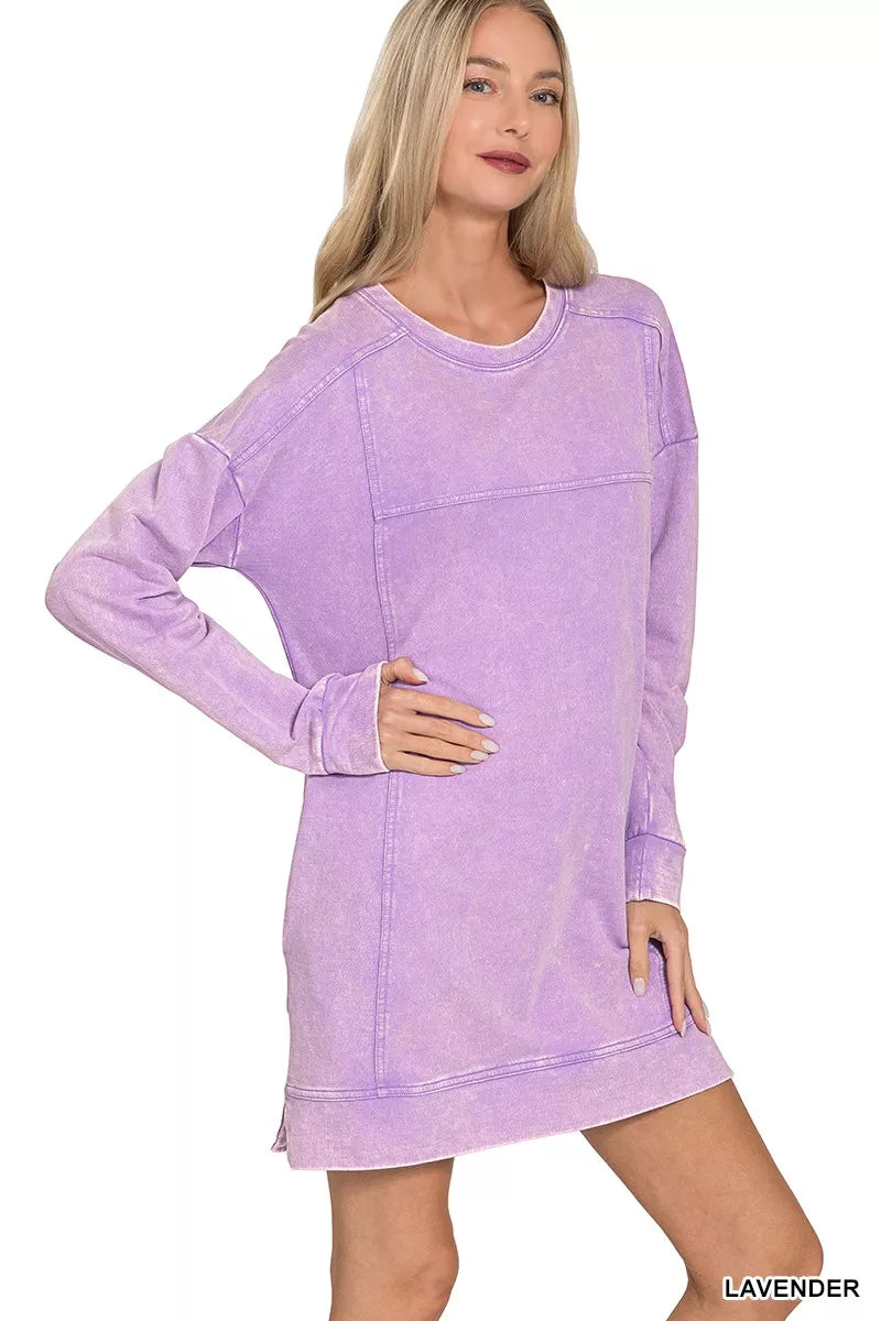Zenana French Terry Acid Washed Dress with Pockets LAVENDER 7e625f6221144a029de97596b0909790-Max-Origin