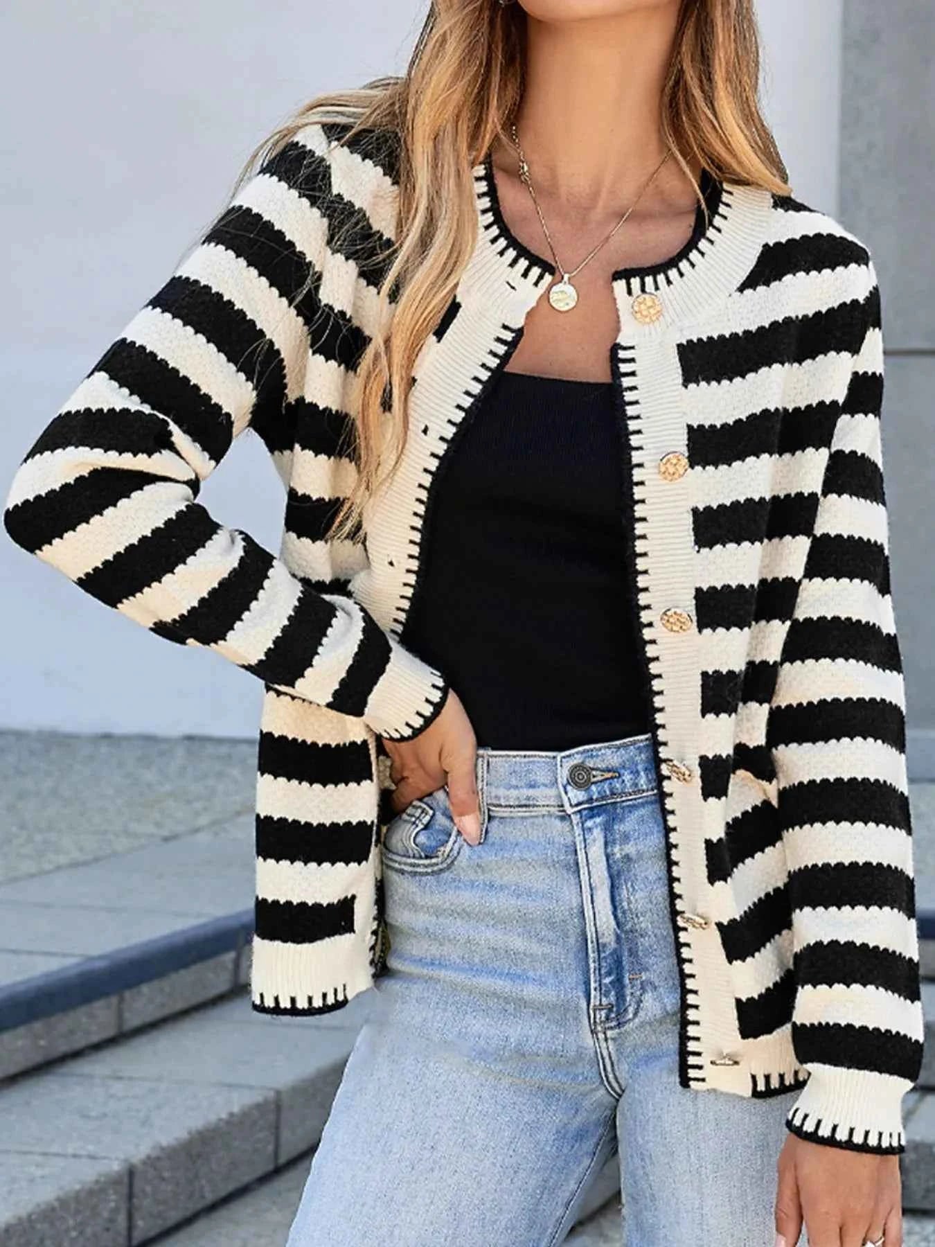 Button Down Striped Long Sleeve Cardigan 7e651515-0eda-449d-845e-d302e38de164-Max-Origin