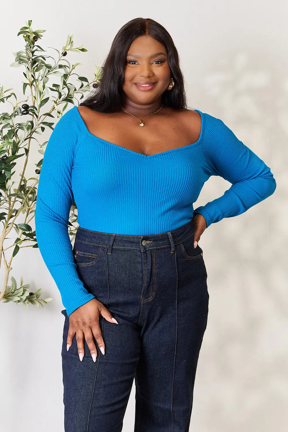 Culture Code Full Size Ribbed Sweetheart Neck Knit Top Blue Teal 7e6cd34106c845bebc1f0fff97cd39f9-Max