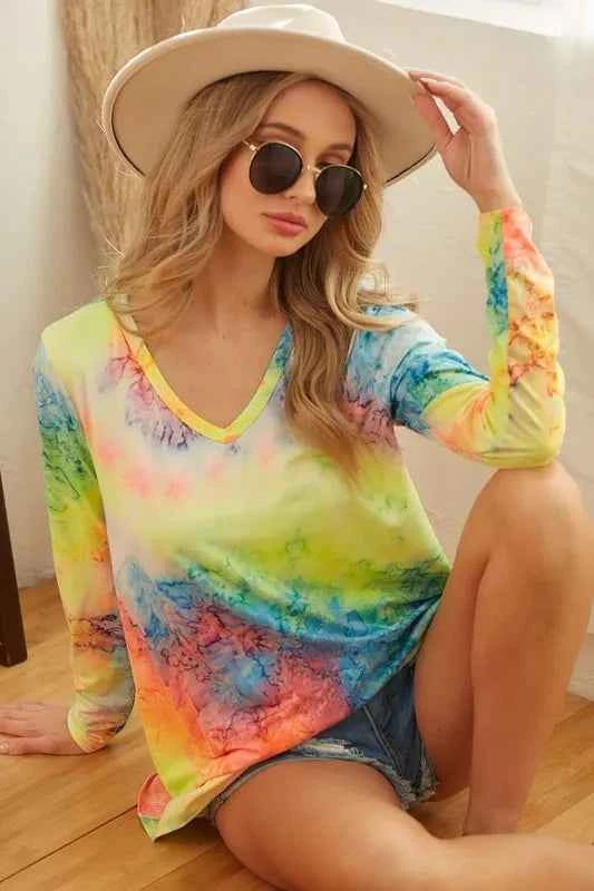 Tie Dye Long Sleeve V-Neck T-Shirt 7e733333c35f45f68048e45adbbd20bc-Max-Origin