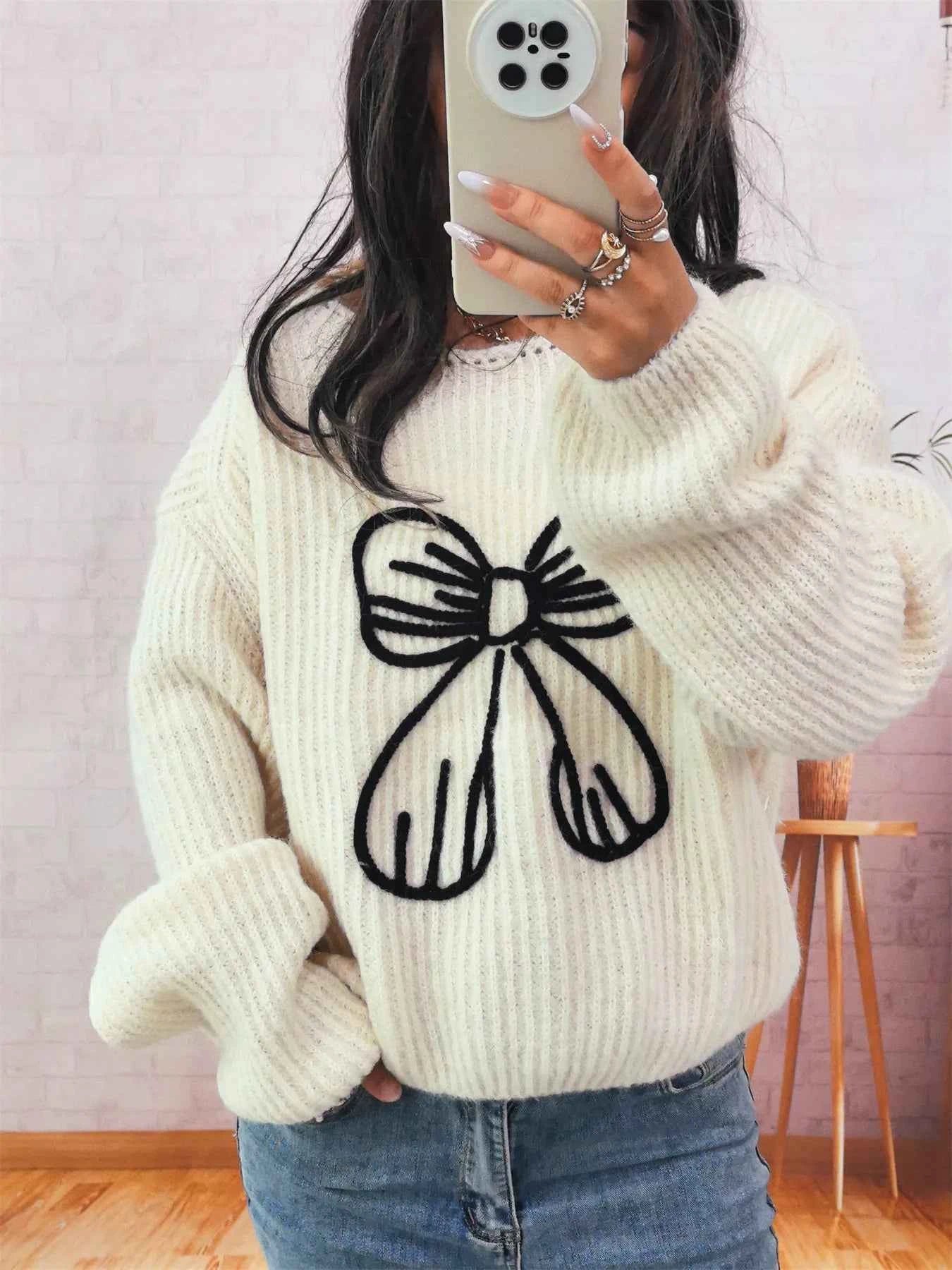 Bow Round Neck Long Sleeve Sweater 7e743ff3bb874e3ebec2d61b8b1c9665-Max-Origin