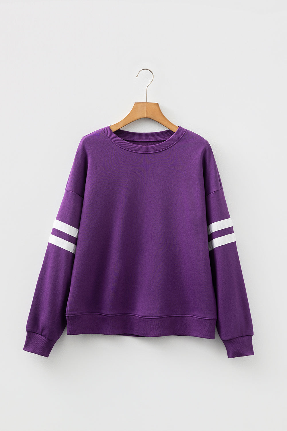 White Preppy Striped Sleeve Loose Sweatshirt 7e809ed40eb54576
