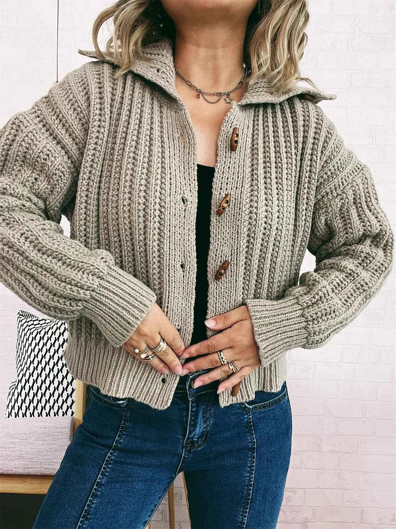 Button Up Long Sleeve Cardigan Khaki One Size 7e83a49c7cdd44158c3ccb570d742fea-Max-Origin