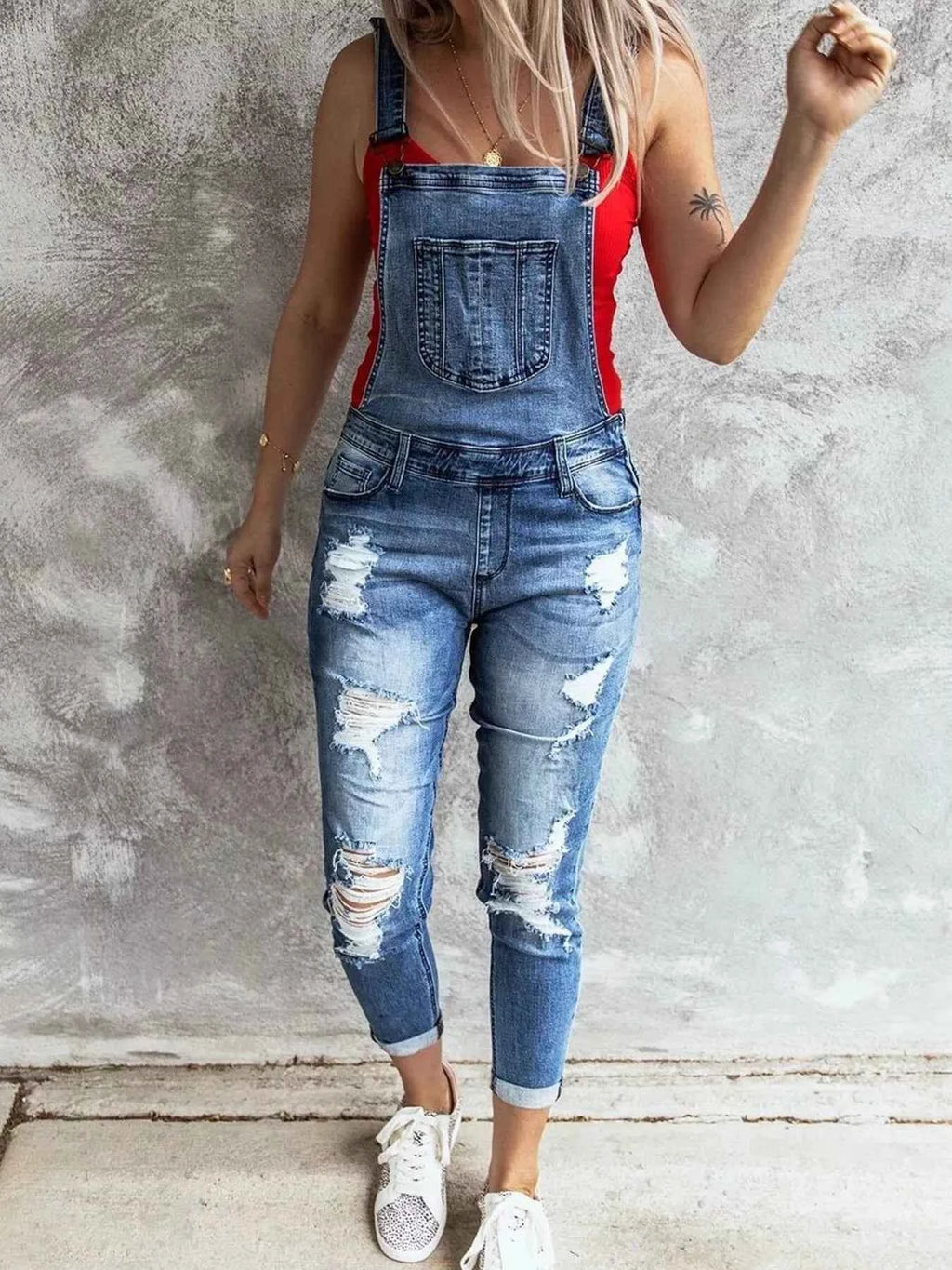 Wide Strap Distressed Denim Overalls 7e85b480-8165-4da4-b927-4902a178b96b-Max-Origin