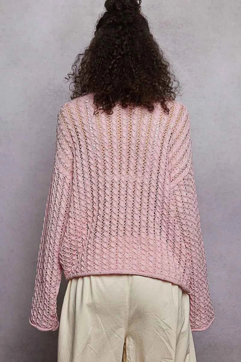 POL Openwork Round Neck Knit Top with Shiny Detail 7e861d19-774b-42bb-ac36-3f629429cf4f-Max-Origin