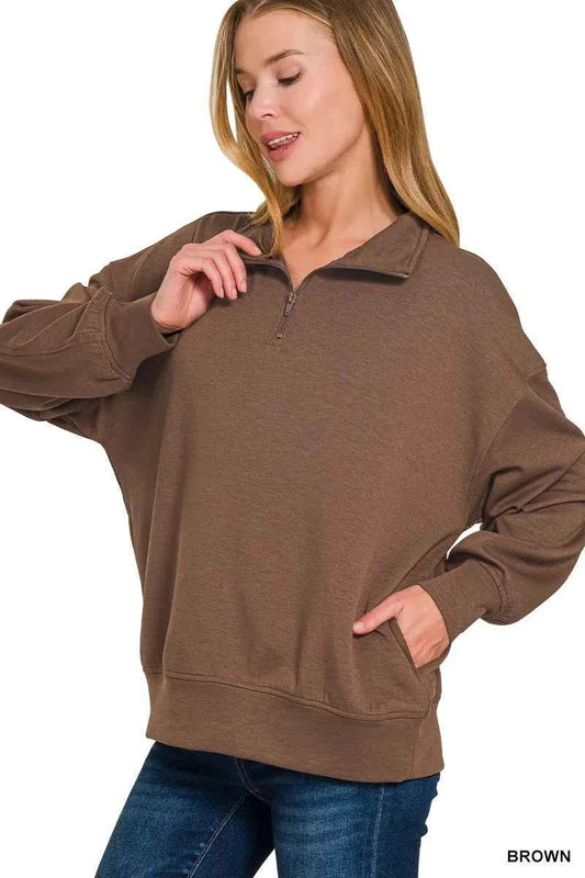 Zenana Scuba Quarter-Zip Sweatshirt 7e927f8f2e0649a4a73903be77550e9b-Max-Origin