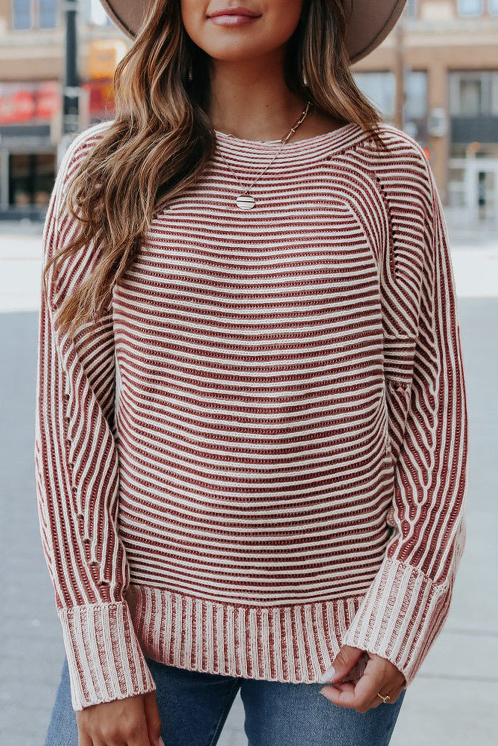Black Striped Print Ribbed Knit Raglan Sleeve Baggy Sweater 7e988b89b1ecb096