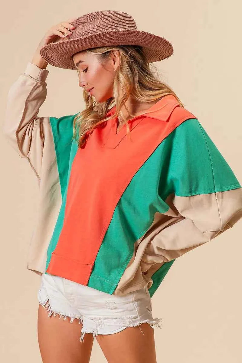 BiBi Colorblock Exposed Seam French Terry Sweatshirt 7ea6b9b98fe54ebe8d099b7479fe67a5-Max-Origin