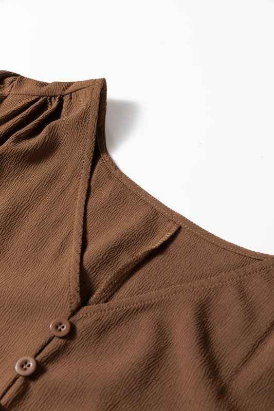 Solid Buttoned V-Neck Long Sleeve Tiered Maxi Dres 7ea9219d-f4ec-4998-9f5f-8de168bde169