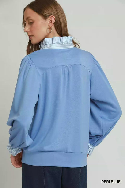 Stripe Ruffle Neck Long Sleeve Top 7eaaf148-8326-438b-b234-1a1dd3574a4d-Max-Origin