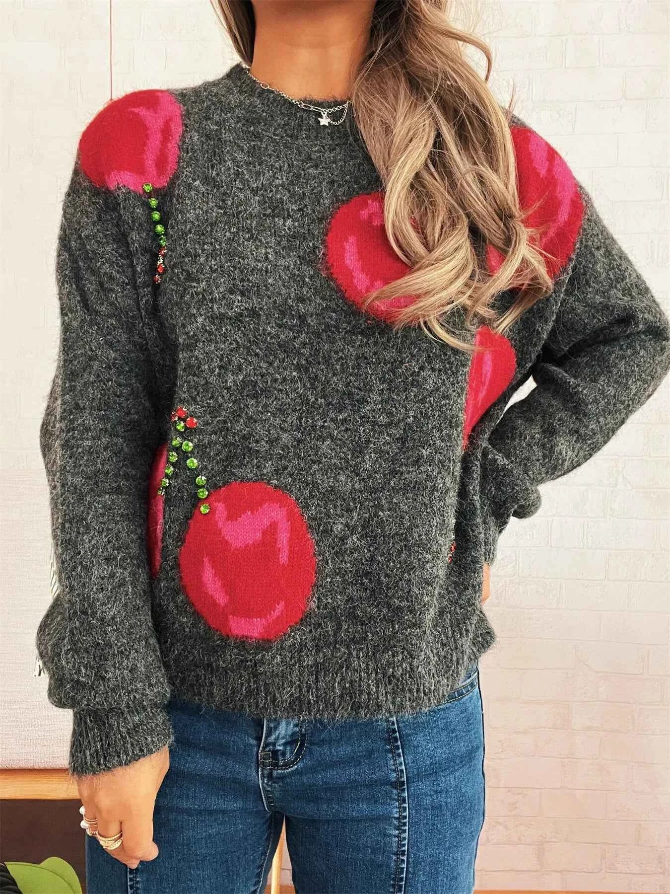 Contrast Cherry Round Neck Sweater 7eae48972e8c43d38a30f9c35ce0a5e2-Max-Origin