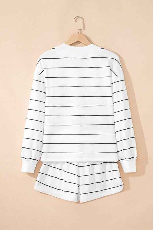 Stripe Zip-Up Drop Shoulder Pullover and Short Set 7eaeec8a-be71-478d-ac7a-f1acfe731fa7