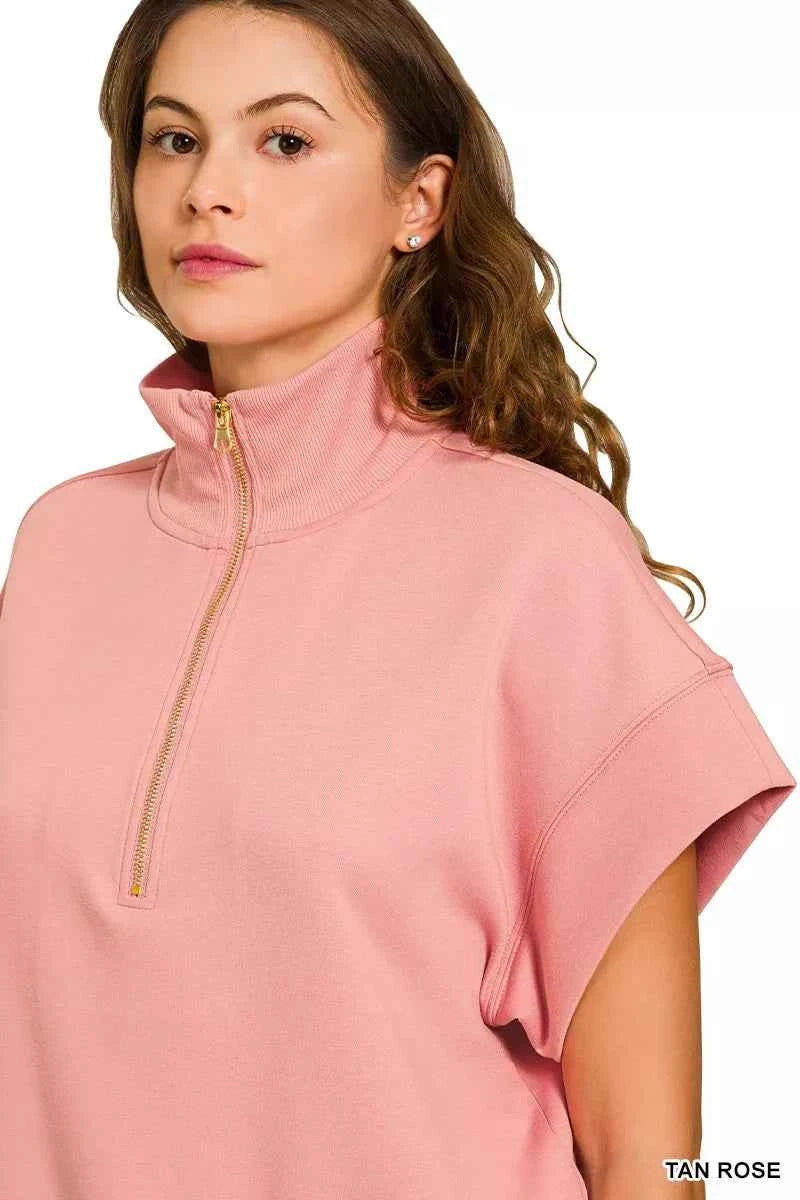 Zenana Full Size Scuba High Neck Half Zip Short Sleeve Top Plus Size 7eb60fa9ded84be2afe21f85ab178851-Max-Origin
