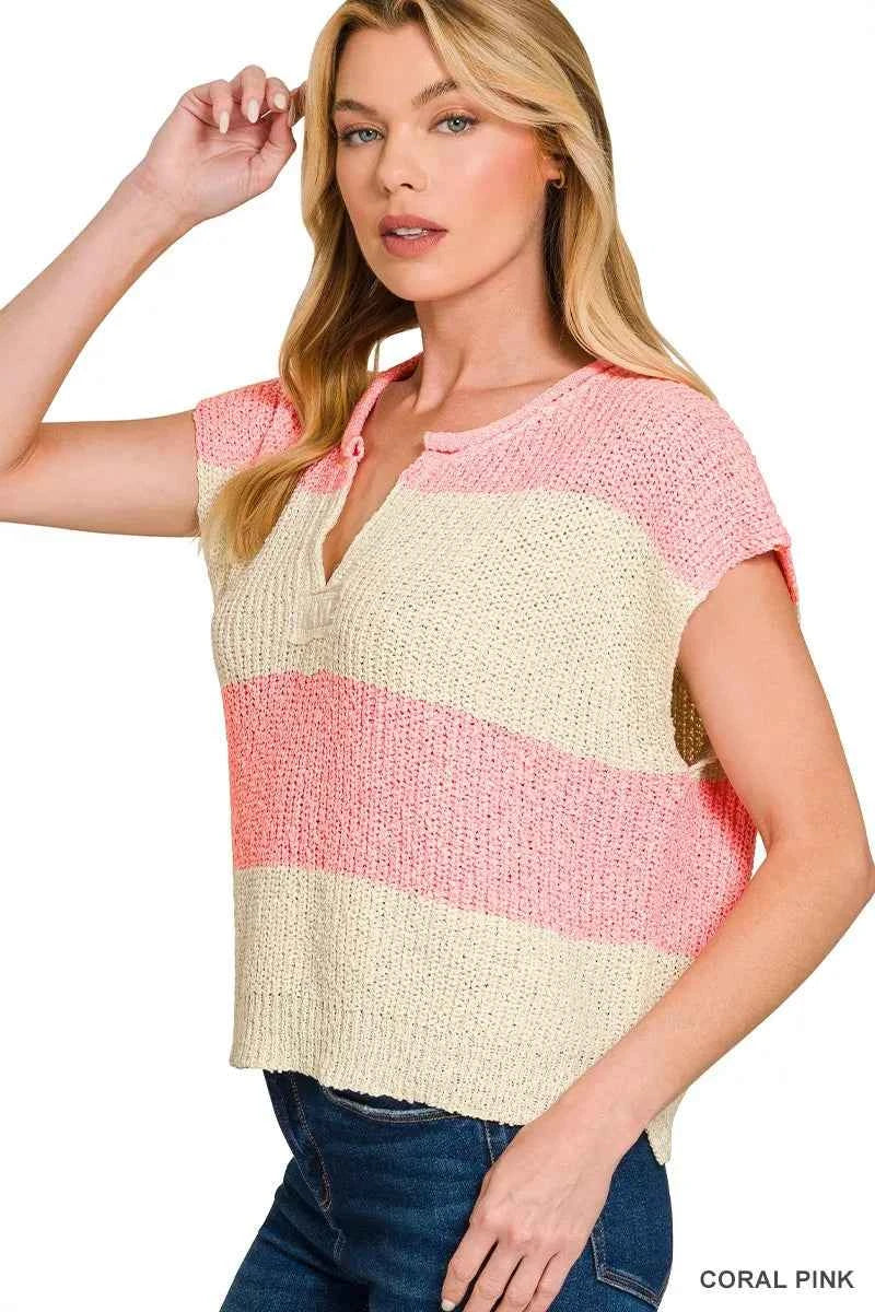 Zenana Split Neck Sleeveless Stripe Sweater 7eb7dd2aa70d4de8abcfffaf25d58589-Max-Origin