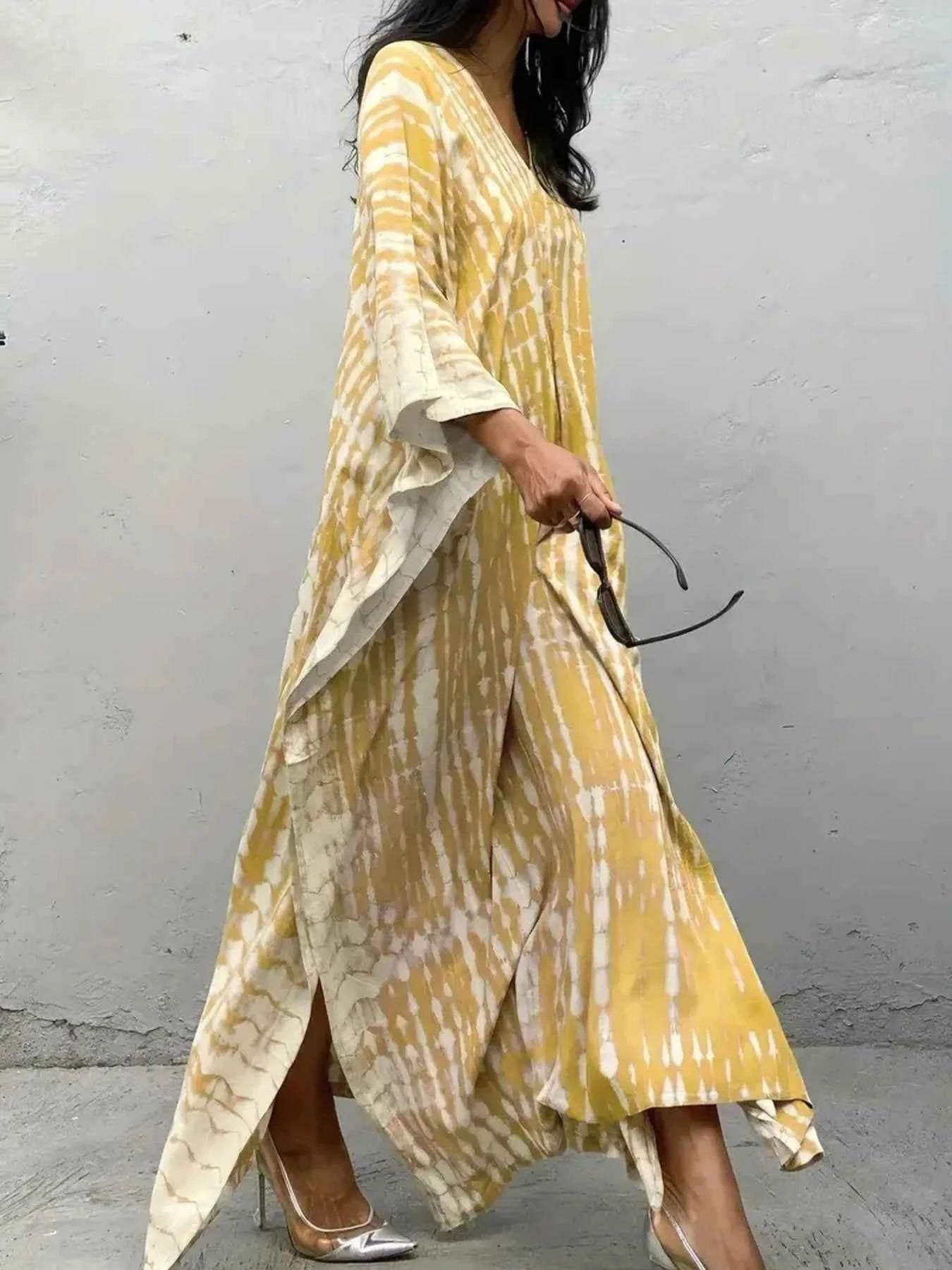 Tie-Dye V-Neck Maxi Dress with Flowy Sleeves 7eba9907b3e34660831fa596c22bb0f2-Max-Origin
