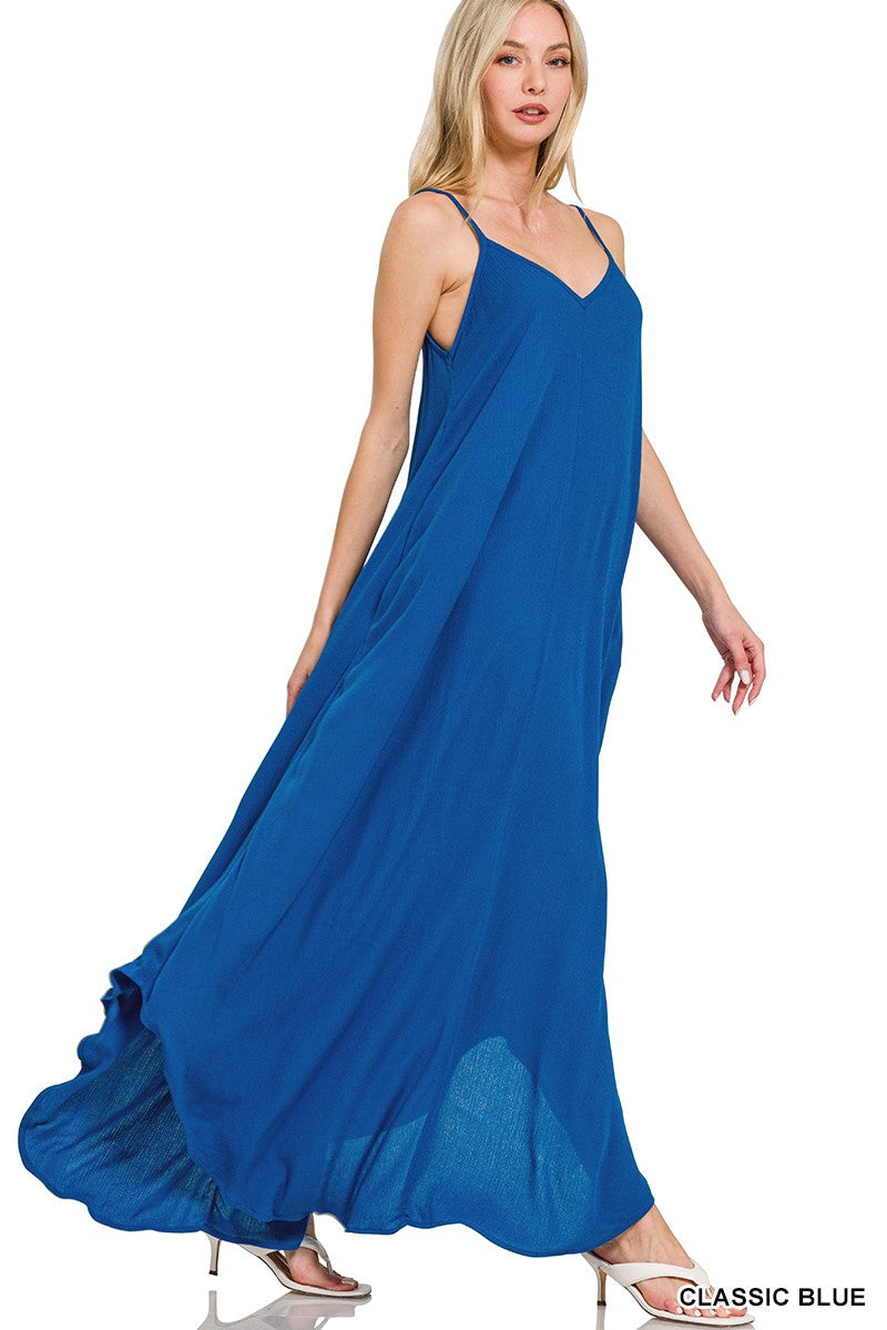 Zenana Woven Crinkle Cami Maxi Dress with Side Pockets 7ec31ea3240d4139b58345d9328f254b-Max