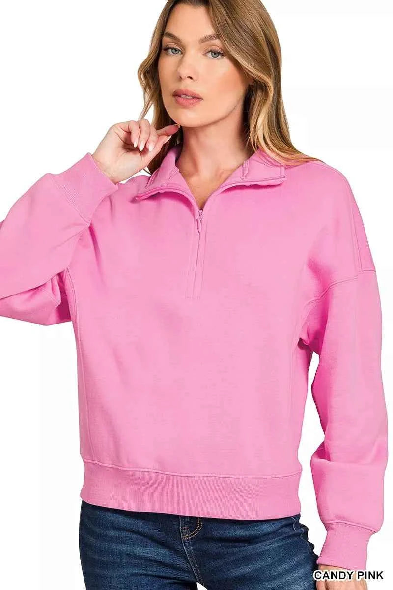 Zenana Fleece High Neck Half Zip Sweatshirt 7ec456aa65254d65a7b2f3513abb5ea5-Max-Origin
