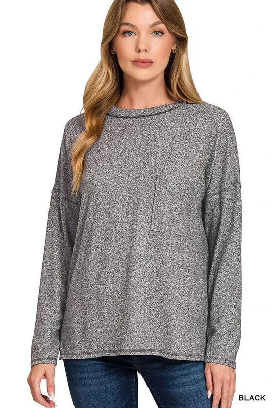 Zenana Soft Melange Hacci Round-Neck Long Sleeve T-Shirt BLACK 7edd18da511c4011a503fb2e9038411d-Max-Origin