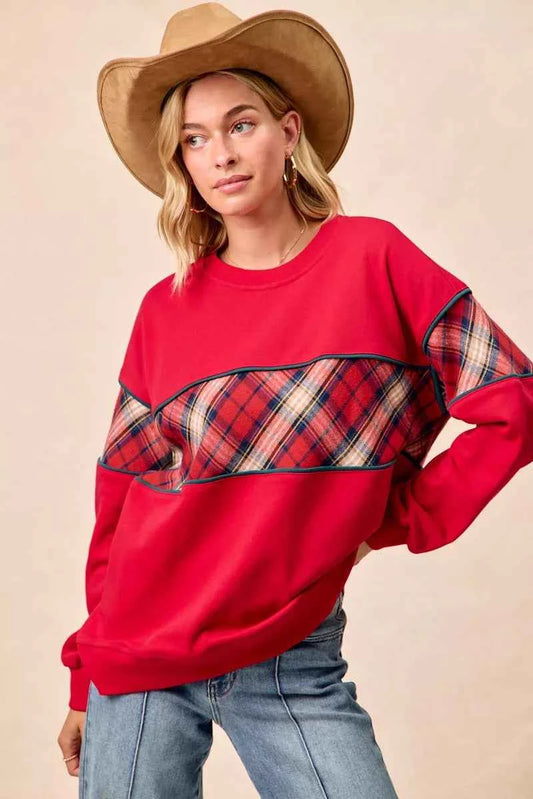 Christmas Theme Plaid Block Sweatshirt with Binding 7ee69569a9444785bf7d991245e4b2a3-Max-Origin