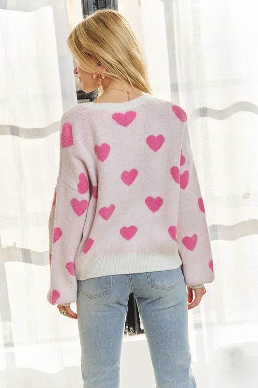 ADORA Heart Round Neck Drop Shoulder Sweater 7ee98391-83b8-48a9-bc24-24a398f2d7da-Max