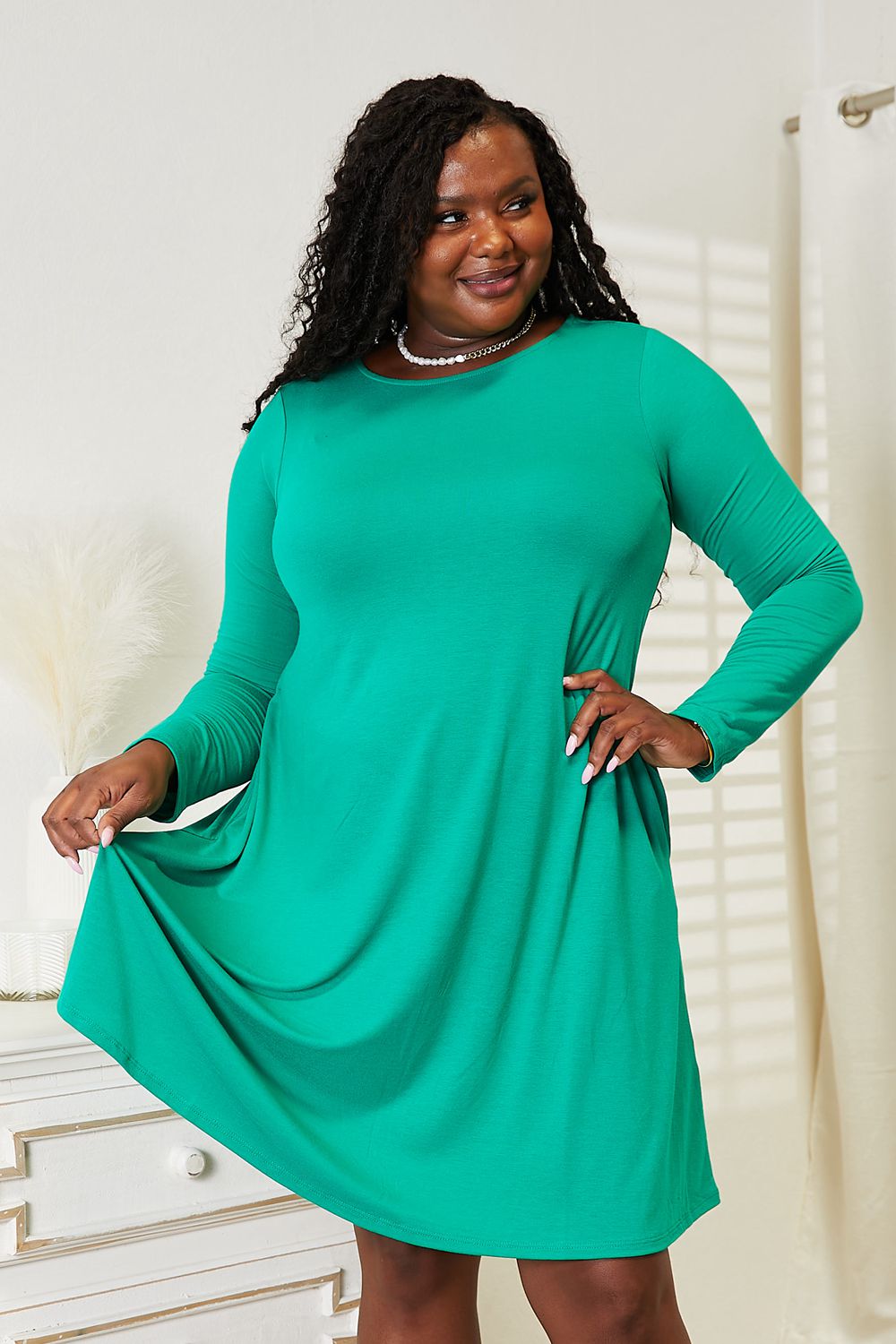 Zenana Full Size Long Sleeve Flare Dress with Pockets Turquoise 7eeaea2d5d6044dfa41abd7adc88255a-Max
