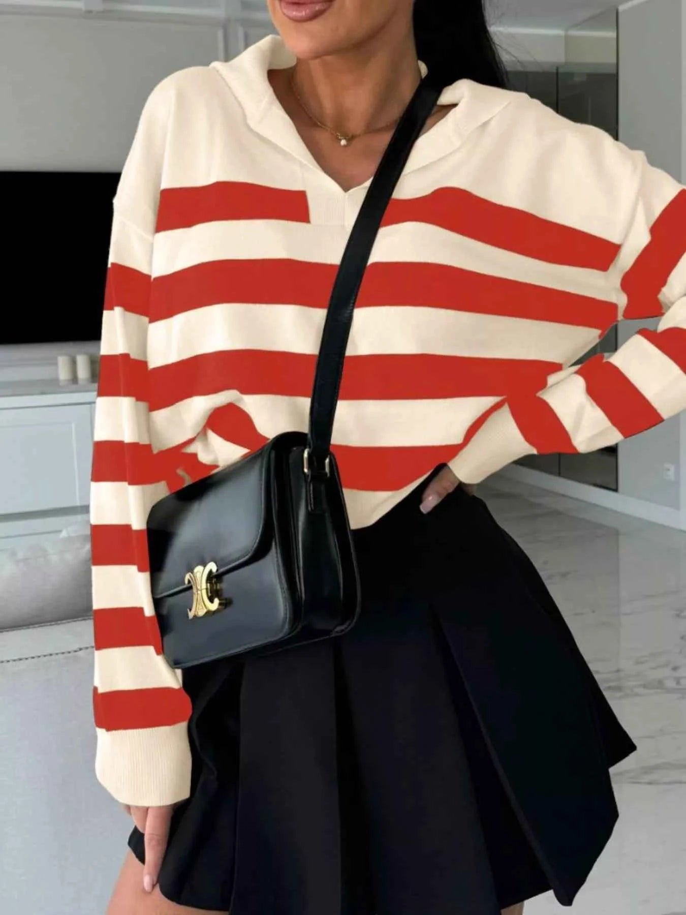 Striped Dropped Shoulder Knit Top 7ef36d6a-a39e-47be-a0ff-c31322754d3d-Max-Origin