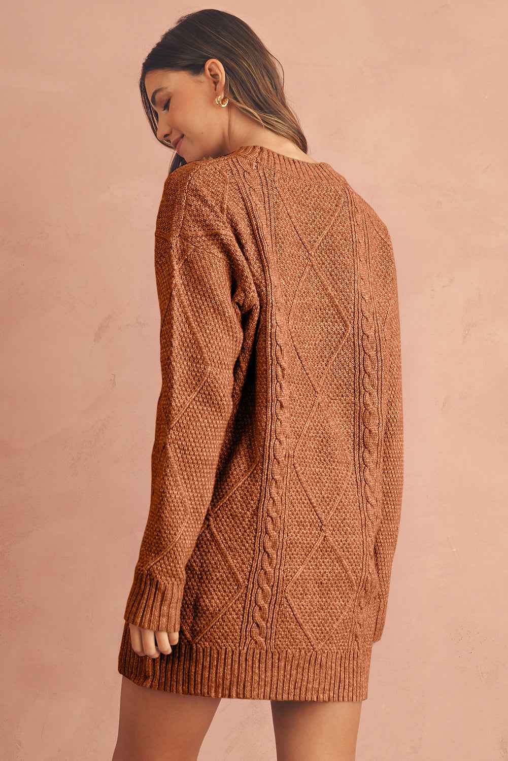 Oatmeal Cable Knit Drop Shoulder Loose Fit Sweater Dress 7ef6967059bf94b0