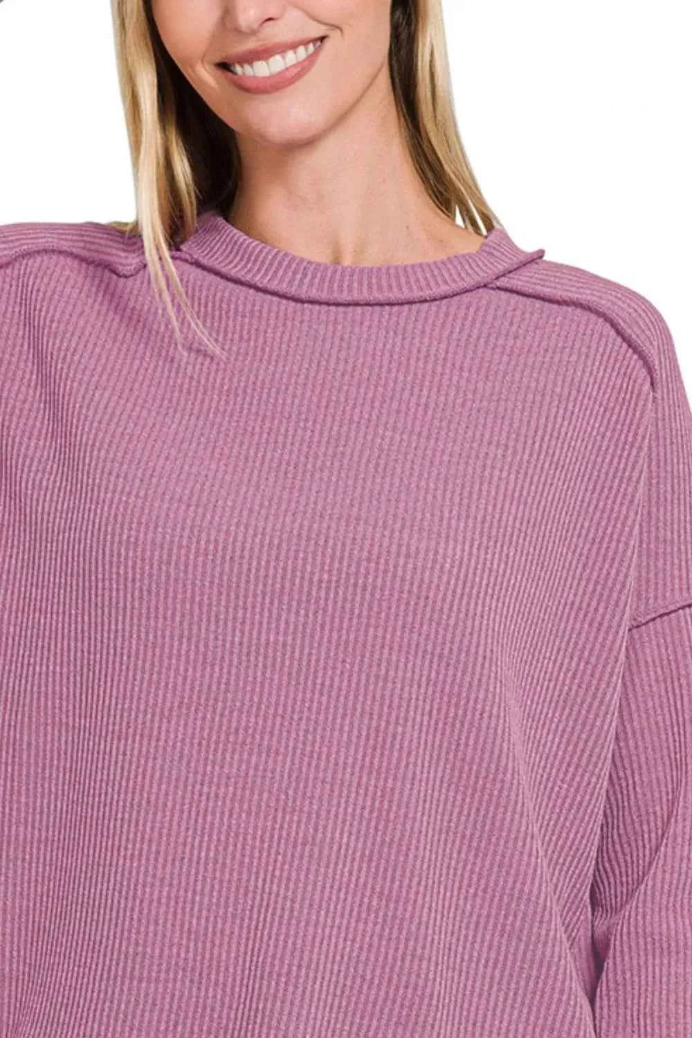 Zenana Ribbed Drop Shoulder Round Neck Sweater 7efa3704-eb9e-4493-9044-a00d3010aa2b-Max-Origin