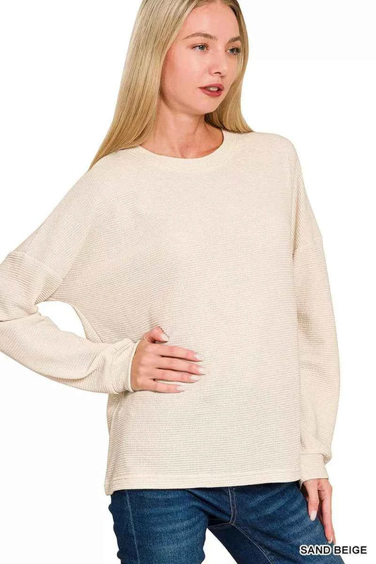 Zenana Double Knit Round Neck Long Sleeve Top SAND BEIGE 7f00678cb2ba4e1ba7b462396cea94b2-Max-Origin