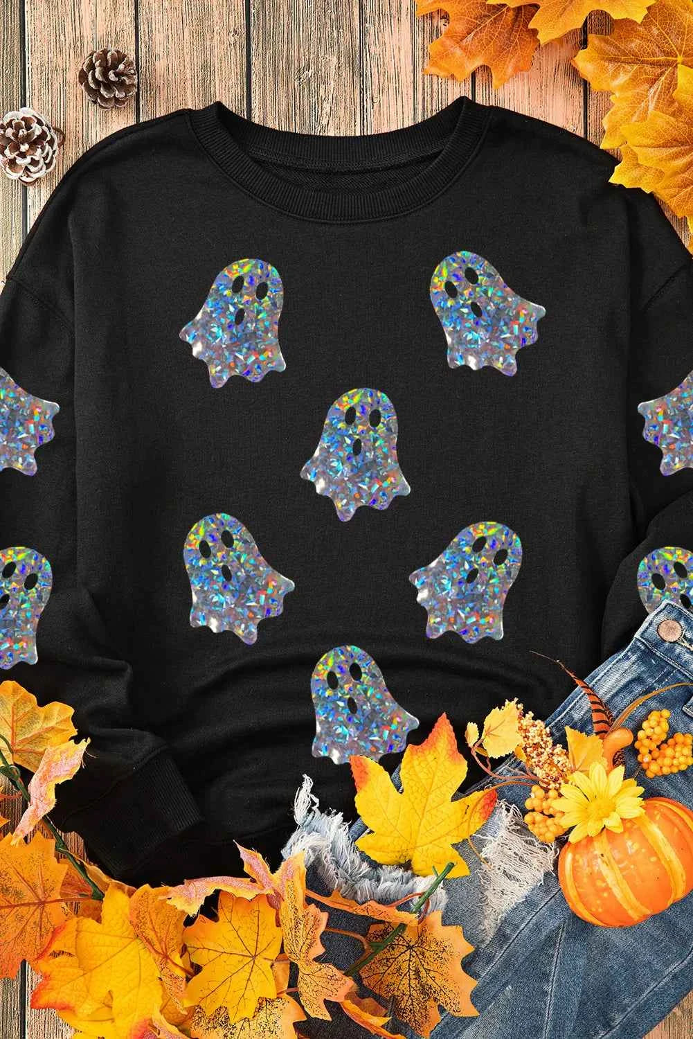 Ghost Round Neck Long Sleeve Sweatshirt 7f029e69-40b1-45e1-9472-21744d17d5e4-Max