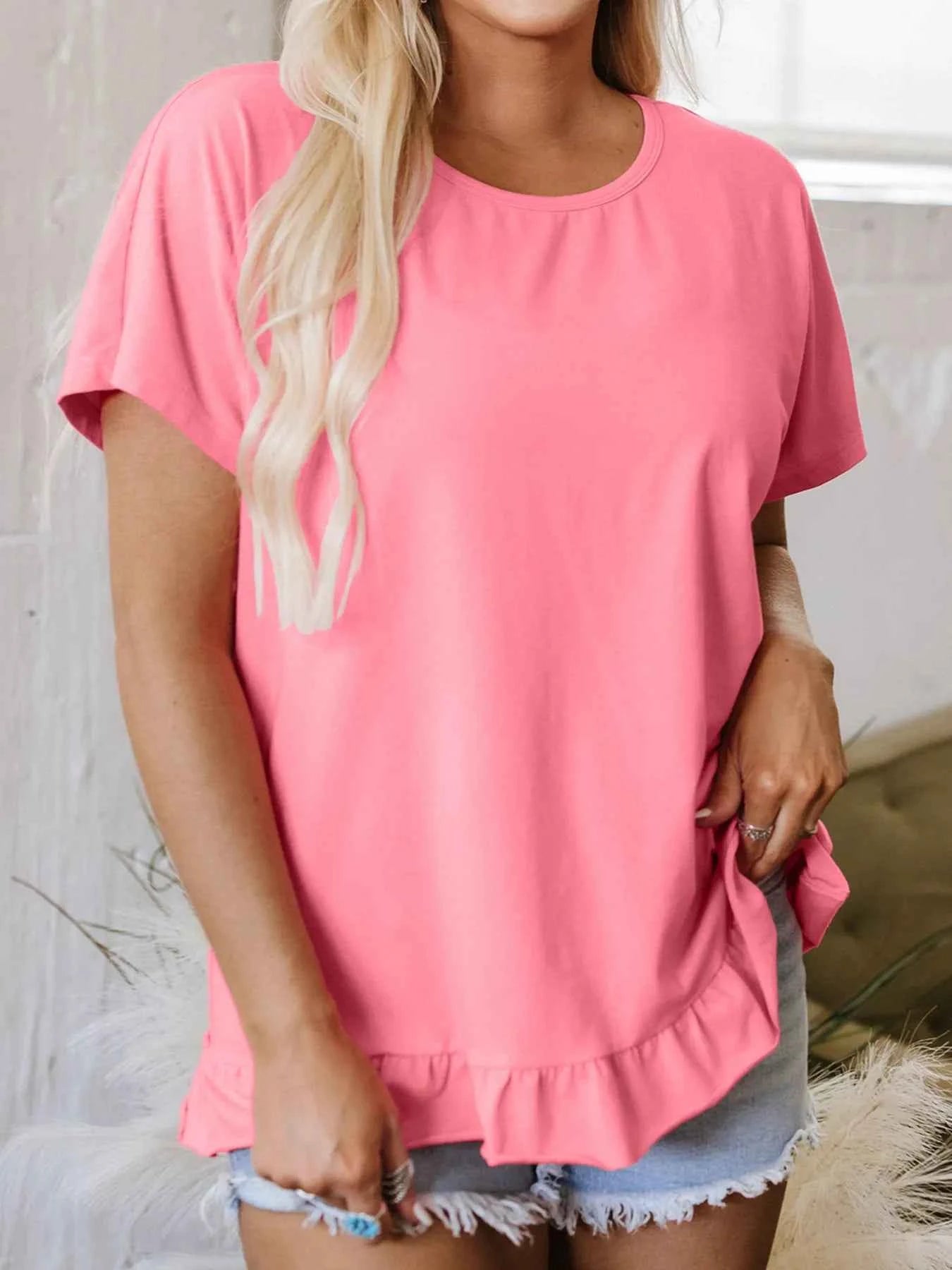Ruffle Hem Round Neck Relaxed T-Shirt 7f0dcc2fdd194c6a92b9240a11a98f85-Max-Origin
