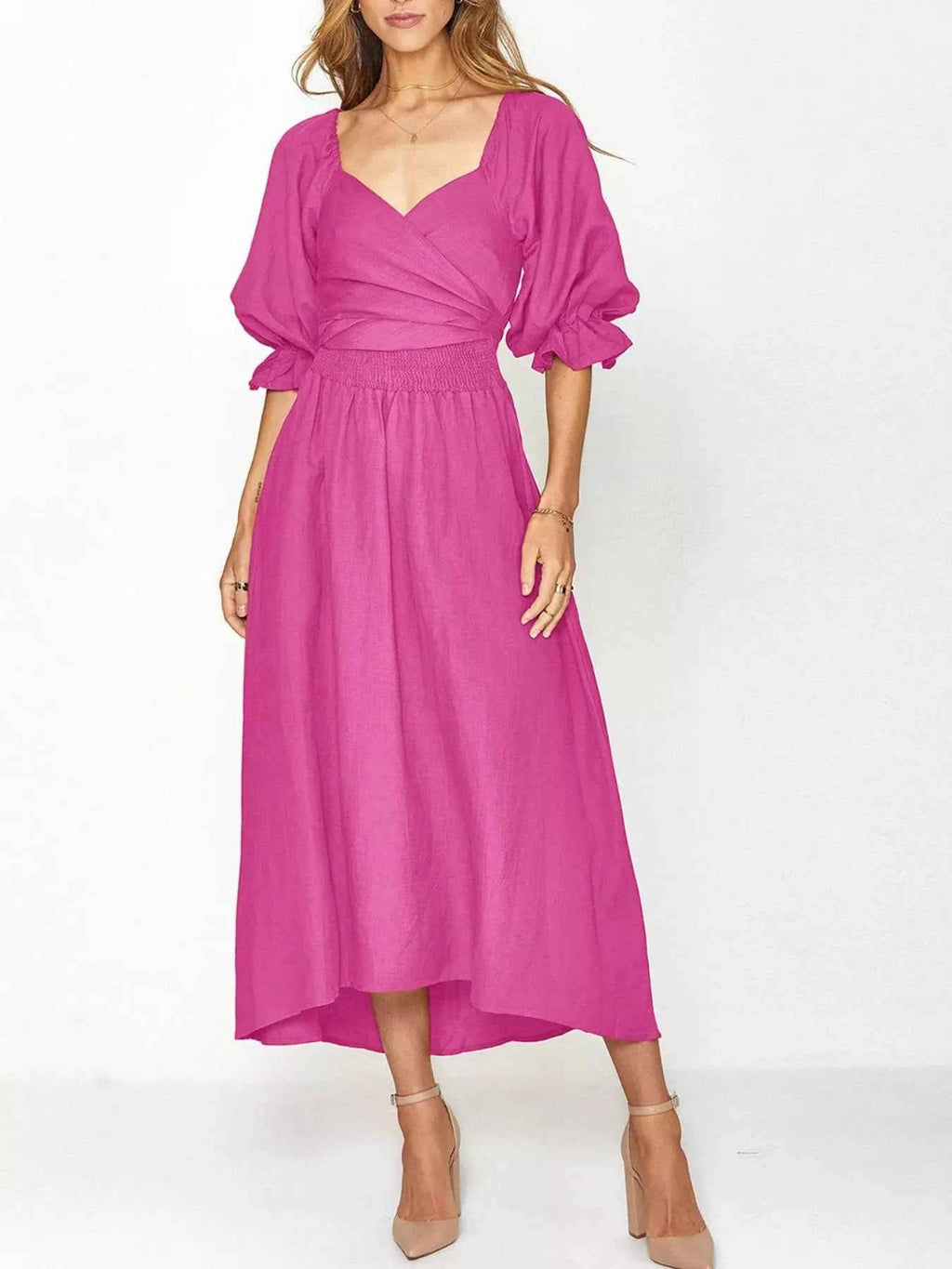 Smocked Puff Sleeves Midi Dress 7f0fccd7-41ca-43fe-9b2e-a47030cd31e4-Max-Origin
