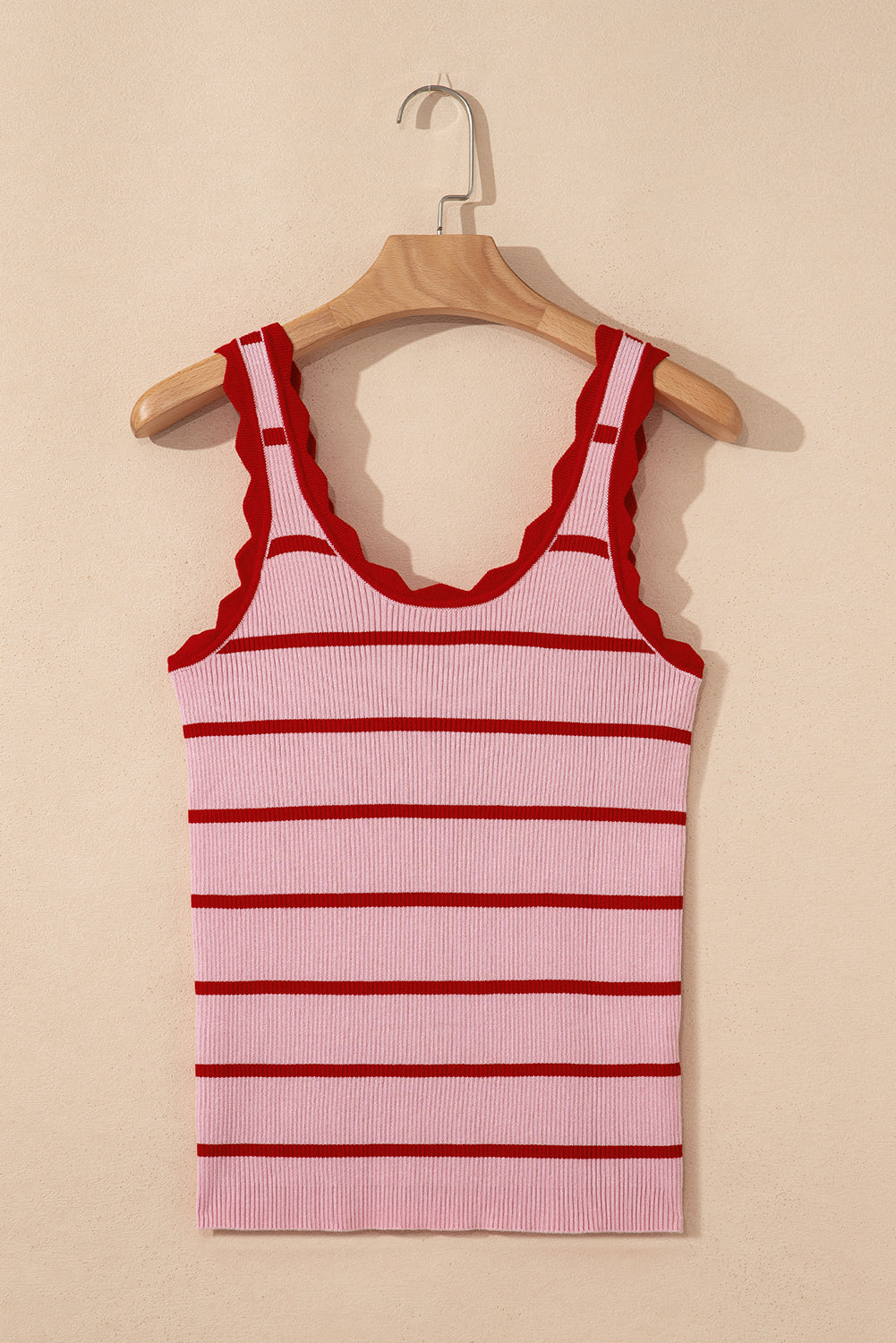 Bright Green Scalloped Edge Striped Ribbed Tank Top 7f192d4be3d35198