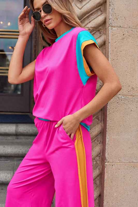 Colorblock Cap Sleeve Tee and Pants Set 7f1cd30c-75fc-4c64-8be5-e6d0b75fc01e