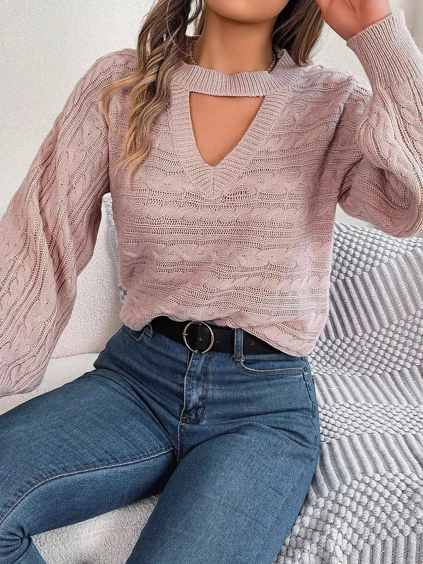 Cable-Knit Cutout Round Neck Sweater 7f1ff36c-807f-4e52-b616-4b44538c1702-Max-Origin