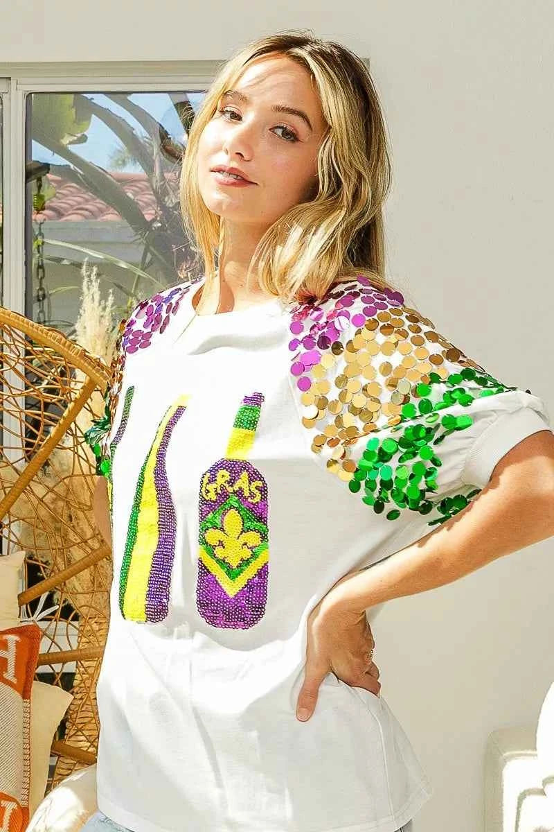 BiBi Sequin Mardi Gras Bottles Spangled Sleeve Top 7f31d2bde1b842fc8a2f771c24029d7e-Max-Origin
