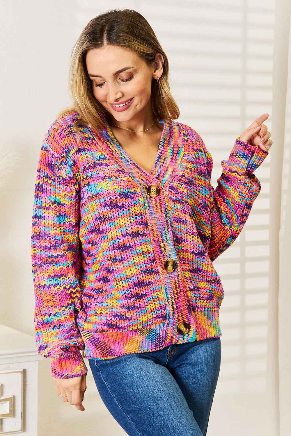 Angel Wings Woven Right V-Neck Long Sleeve Cardigan 7f329636e2db46dbb4c7df3a9c881251-Max