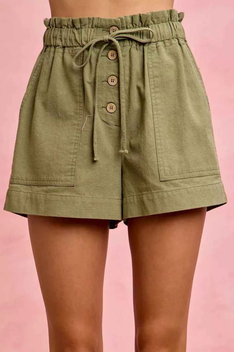 SO ME Paper Bag Patch Pocket Drawstring Twill Shorts OLIVE 7f34e86e8e404ce199b95d216076afed-Max-Origin