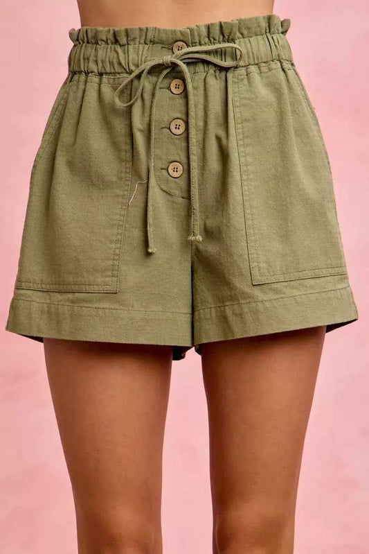 SO ME Paper Bag Patch Pocket Drawstring Twill Shorts OLIVE 7f34e86e8e404ce199b95d216076afed-Max-Origin