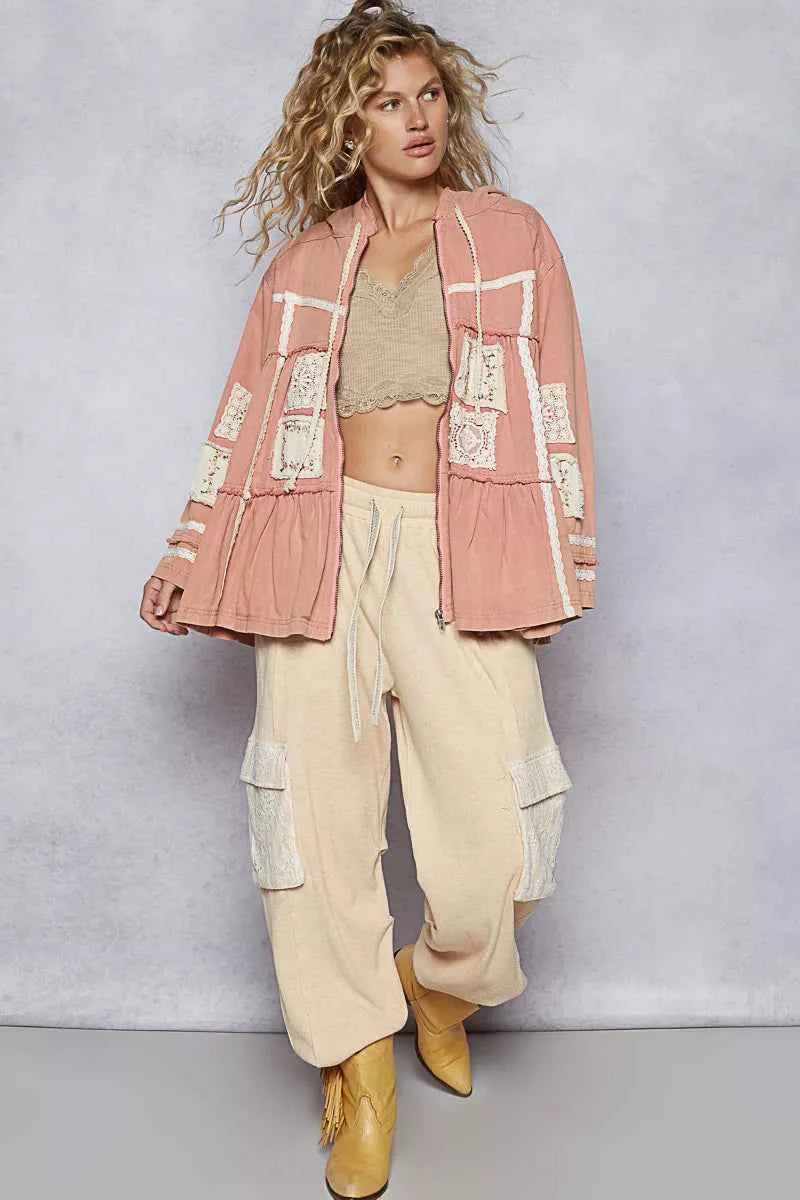 POL Embroidered Patch Hooded Jacket with Lace Detail 7f393fb9-1d4e-4906-9522-35b25a948344-Max-Origin