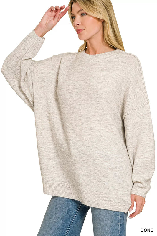 Oversized Round Neck Exposed Seam Melange Sweater 7f3eeba8-4cfa-4e34-a74e-e0338acbeadf-Max-Origin