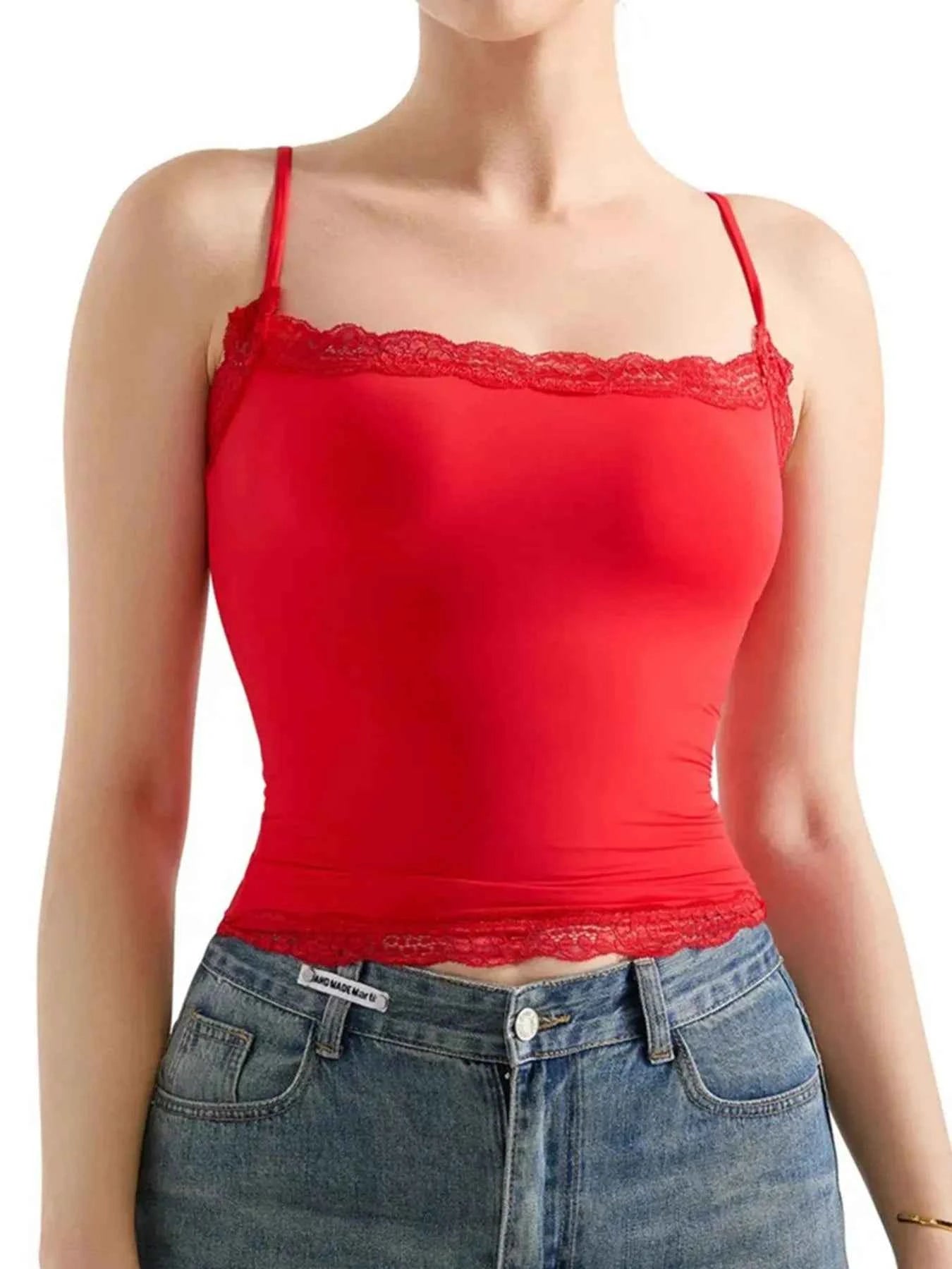 Lace Trim Cami Top Red 7f3f6c79-d19a-4002-97c8-9cac6d75762e-Max-Origin