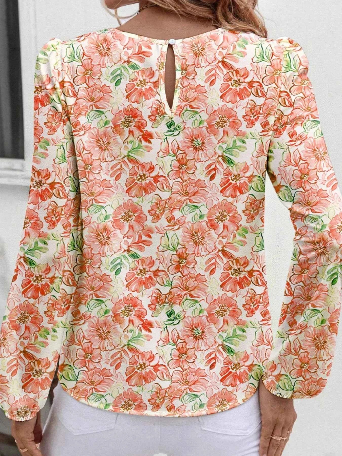 Floral Print Keyhole Neck Blouse 7f3fbed4c41d415b905405ece7a623a9-Max-Origin