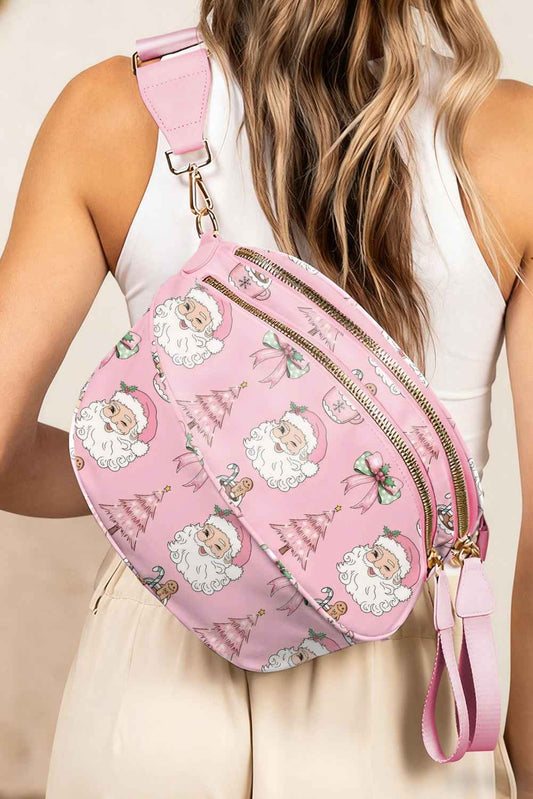 Pink Christmas Graphic Double Zip Crossbody Bag 7f47d3dc421fe253