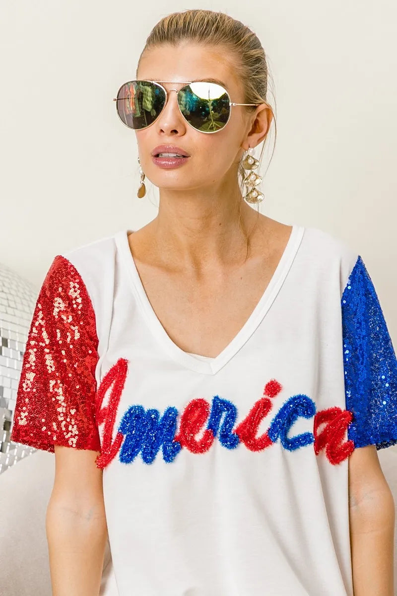 BiBi Metallic Letter V-neck Sequin Sleeves Top 7f51c4685433463a90d5ddb443d2aa10-Max-Origin