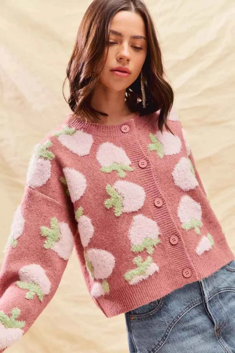 SO ME Strawberry Fruit All Over Button Sweater Cardigan 7f5475970644416da92387476a5cfc63-Max-Origin