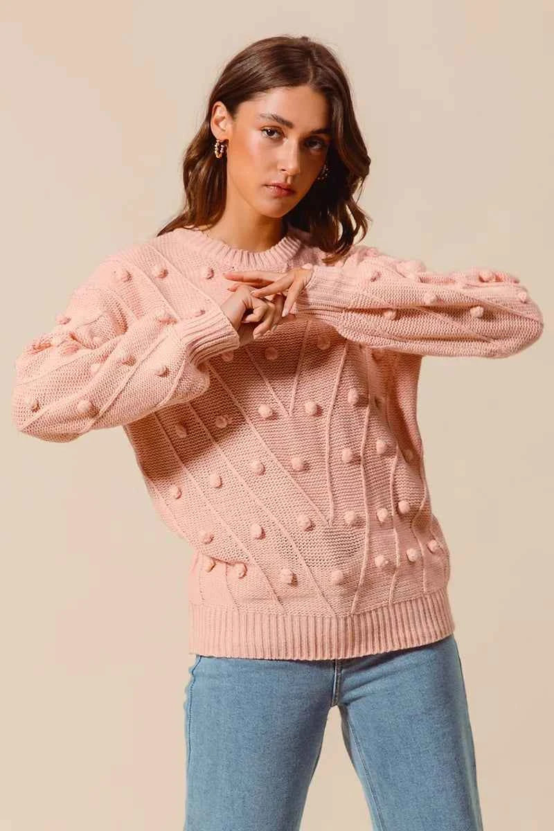 Pom Pom Textured Knit Sweater Top 7f55e6036d0248a7a1c56678a5b54c7a-Max-Origin