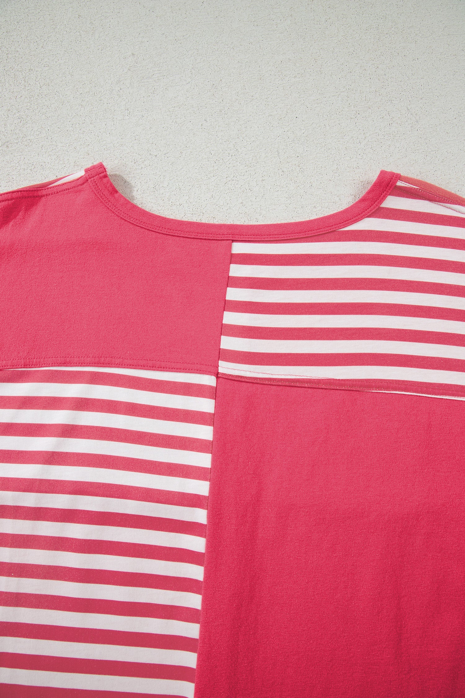 Pink Stripe Color Block Patchwork Drop Shoulder Long Sleeve Tunic Top 7f56d1af85e3bfd5