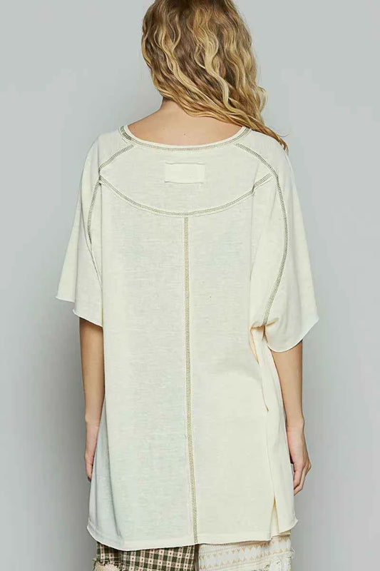 Contrast Stitching Half Sleeve Oversized T-Shirt 7f5c4880-1b38-4e84-8bbe-99c2e9ddb90e-Max-Origin