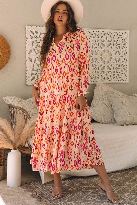 Orange Western Abstract Geometric Printed Maxi Dress 7f5e2314001c887c
